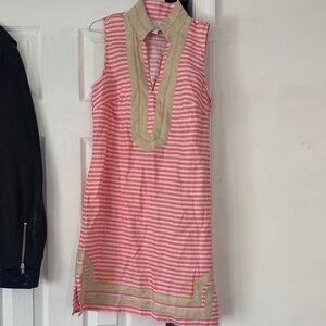 Chic Sleeveless Pink and Tan Dress